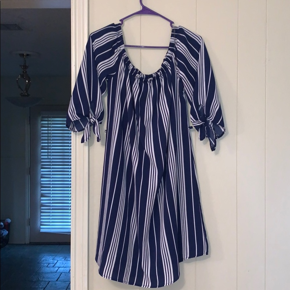 blue & white striped dress